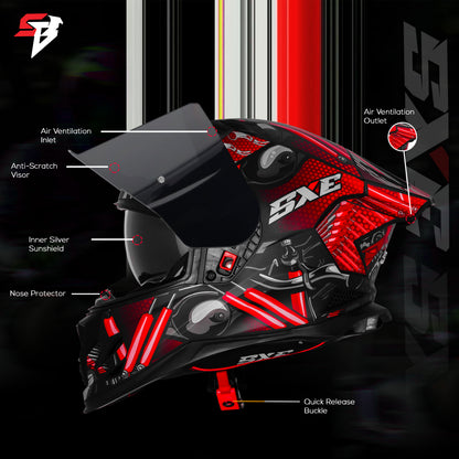 Steelbird SBH-61 SXE X2 Pinlock ISI and Dot Certified Full Face Helmet for Men and with Inner Silver Sunshield (Glossy Black Red with Smoke Visor)