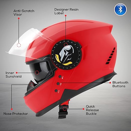 Steelbird Bluetooth Full Face ISI Certified Helmet for Men with Inner Smoke Sun Shield | SBH-40 7Wings .