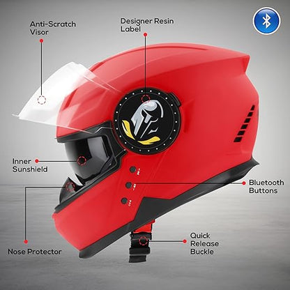Steelbird Bluetooth Full Face ISI Certified Helmet for Men with Inner Smoke Sun Shield | SBH-40 7Wings .