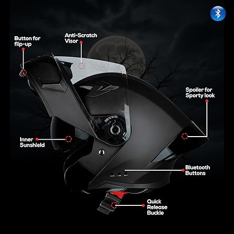 Steelbird Bluetooth Flip Up Isi Certified Motorcycling Helmet For Men And Women With Inner Smoke Sun Shield|Sba-20 7Wings