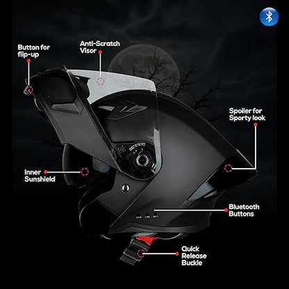 Steelbird Bluetooth Flip Up Isi Certified Motorcycling Helmet For Men And Women With Inner Smoke Sun Shield|Sba-20 7Wings