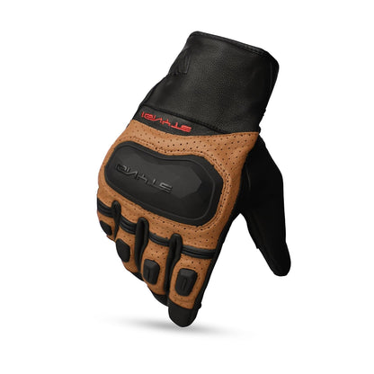 Ignyte Gauntlet Full Finger Bike Riding Leather Gloves with Touch Screen Sensitivity at Thumb and Index Finger, Protective Off-Road Motorbike Racing (Tan)