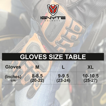 Ignyte Gauntlet Full Finger Bike Riding Leather Gloves with Touch Screen Sensitivity at Thumb and Index Finger, Protective Off-Road Motorbike Racing (Tan)