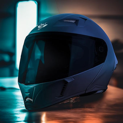 Steelbird SBA-20 7Wings ISI Certified Flip-Up Helmet with Black Spoiler for Men and Women with Inner Smoke Sun Shield (Glossy Blue with Smoke Visor).