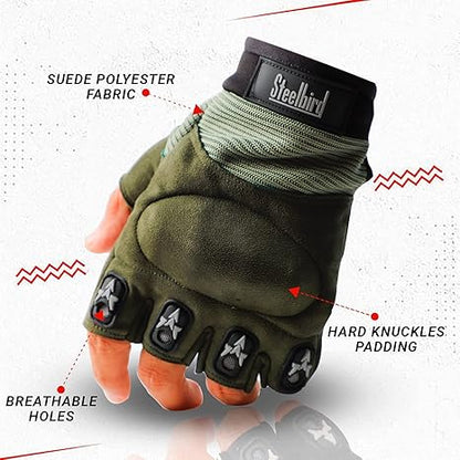 Steelbird Polyester Half Finger Bike Riding Gloves, Protective Off-Road Motorbike Racing Gloves .