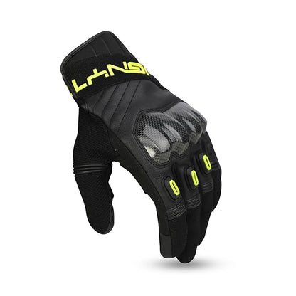 Ignyte Carbon Full Finger Bike Riding Gloves with Touch Screen Sensitivity at Thumb and Index Finger and Carbon knuckle Protector (Neon)