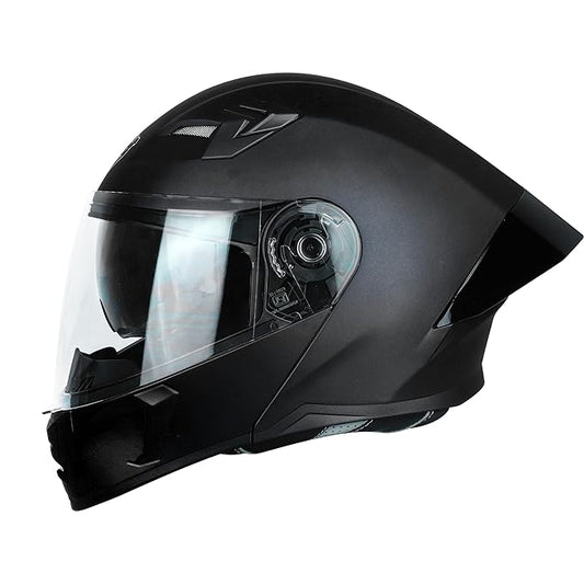 Steelbird SBA-20 7Wings ISI Certified Flip-Up Helmet with Black Spoiler for Men and Women with Inner Smoke Sun Shield (Glossy Black)