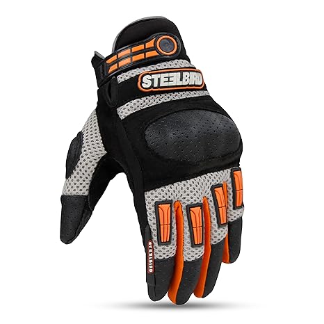 Steelbird Polyester Adventure A-1 Full Finger Riding Gloves With Touch Screen Sensitivity At Thumb & Index Finger, Protective Off-Road Motorbike Racing.