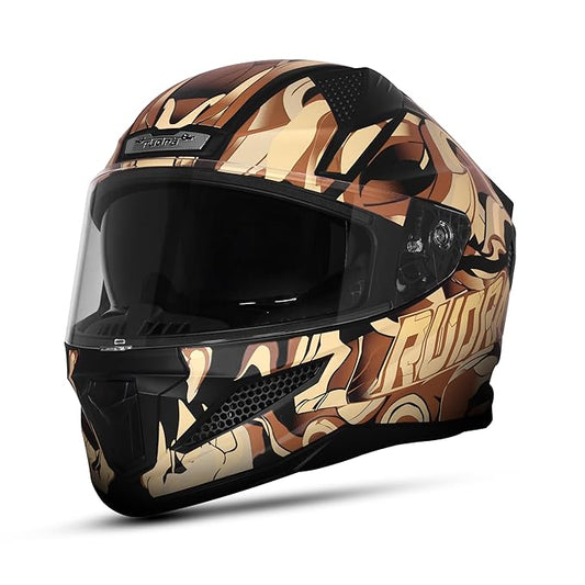 Steelbird SBH-25 Rudra Agni ISI Certified Full Face Graphic Helmet for Men with Inner Smoke Sun Shield (Glossy Black Light Brown)