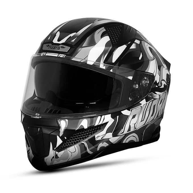 Steelbird SBH-25 Rudra Agni ISI Certified Full Face Graphic Helmet for Men with Inner Smoke Sun Shield ( Glossy Black Grey)