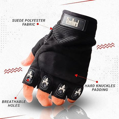 Steelbird Polyester Half Finger Bike Riding Gloves, Protective Off-Road Motorbike Racing Gloves