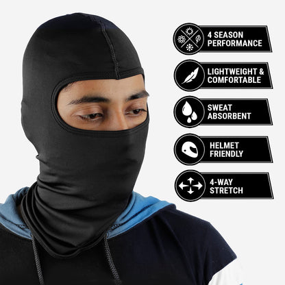 Steelbird Unisex-Adult Soft Lycra Balaclava Most Suitable for Motorcycling, Running, Sports, Head and Face Cover (Black), Free Size