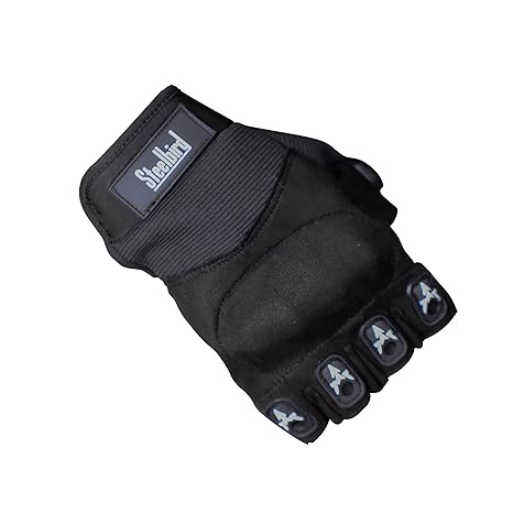 Steelbird Polyester Half Finger Bike Riding Gloves, Protective Off-Road Motorbike Racing Gloves
