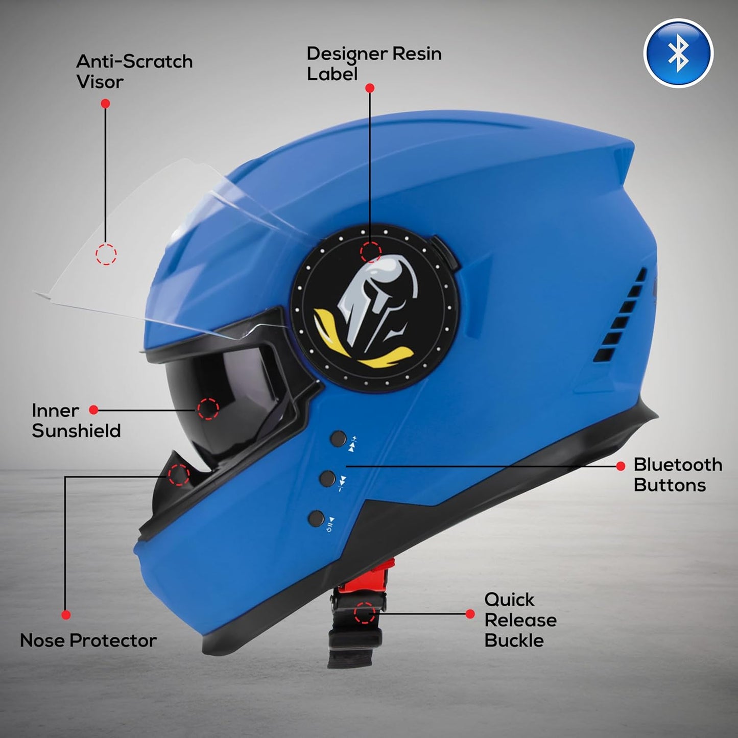 Steelbird Bluetooth Full Face ISI Certified Helmet for Men with Inner Smoke Sun Shield | SBH-40 7Wings .
