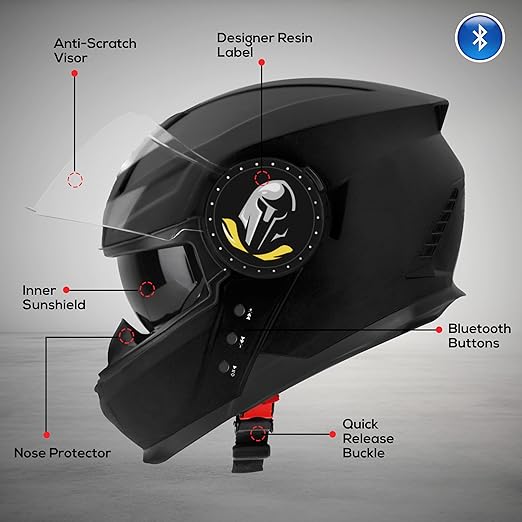 Steelbird Bluetooth Full Face ISI Certified Helmet for Men with Inner Smoke Sun Shield | SBH-40 7Wings .