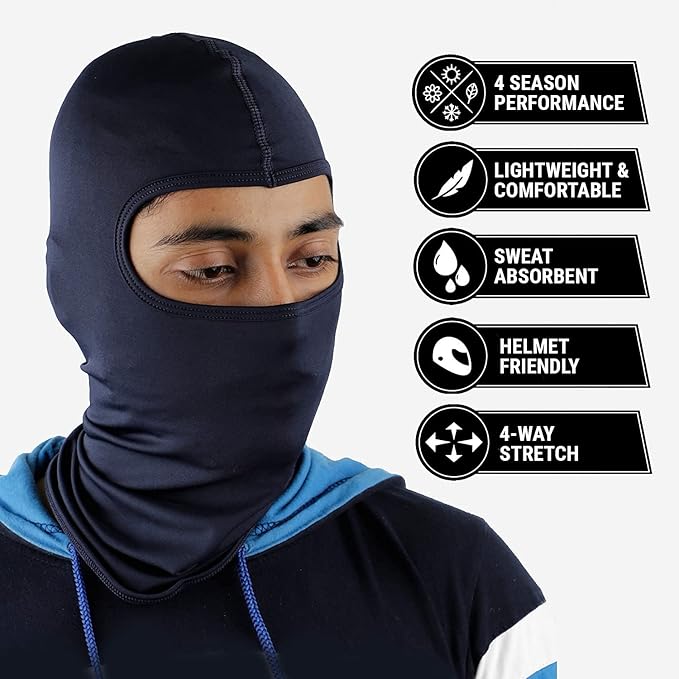 Steelbird Unisex-Adult Soft Lycra Balaclava Most Suitable for Motorcycling, Running, Sports, Head and Face Cover (Navy), Free Size