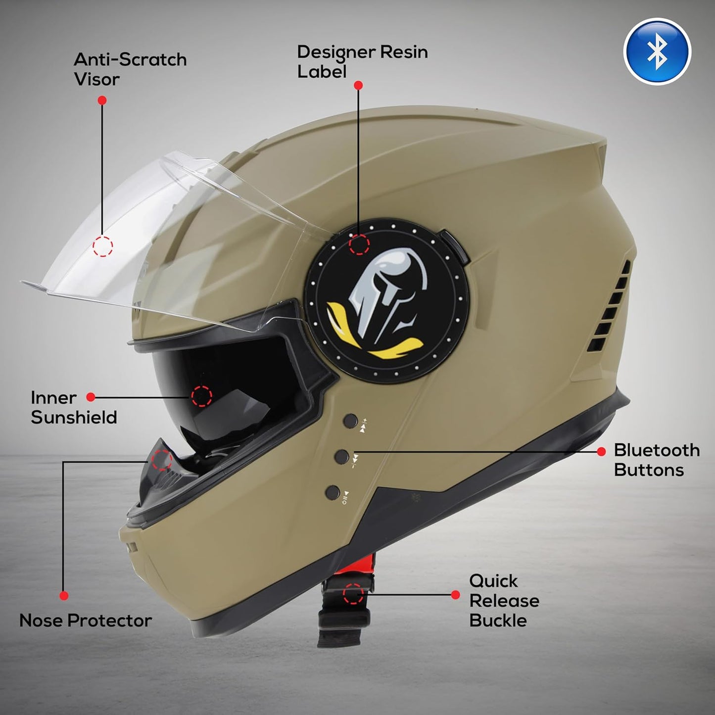 Steelbird Bluetooth Full Face ISI Certified Helmet for Men with Inner Smoke Sun Shield | SBH-40 7Wings .