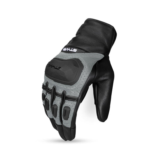 Ignyte Gauntlet Full Finger Bike Riding Leather Gloves with Touch Screen Sensitivity at Thumb and Index Finger, Protective Off-Road Motorbike Racing (Grey) .