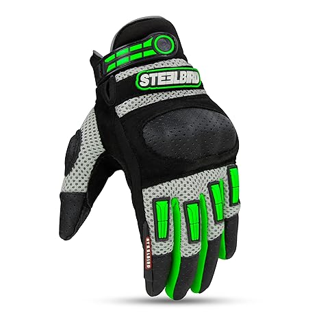 Steelbird Polyester Adventure A-1 Full Finger Riding Gloves With Touch Screen Sensitivity At Thumb & Index Finger, Protective Off-Road Motorbike Racing.