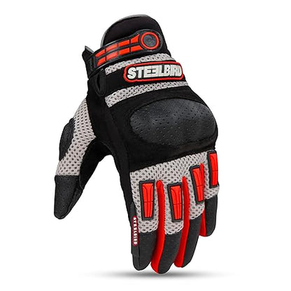 Steelbird Polyester Adventure A-1 Full Finger Riding Gloves With Touch Screen Sensitivity At Thumb & Index Finger, Protective Off-Road Motorbike Racing.