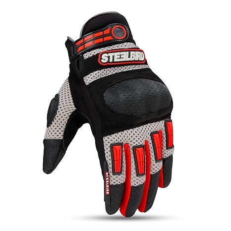 Steelbird Polyester Adventure A-1 Full Finger Riding Gloves With Touch Screen Sensitivity At Thumb & Index Finger, Protective Off-Road Motorbike Racing.