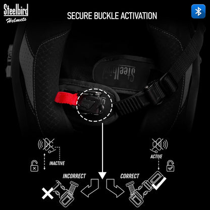 Steelbird SBH-57 Fighter Bass X Bluetooth Helmet ISI and DOT Certified Full Face Helmet for Men with Inner Silver Sun Shield (Glossy Black)