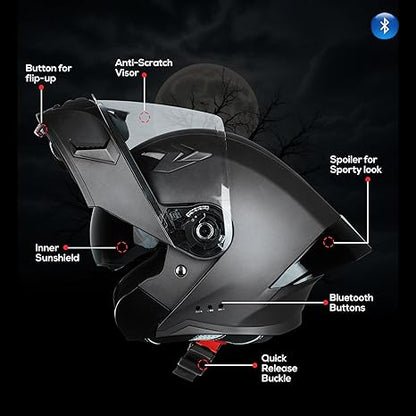 Steelbird Bluetooth Flip Up Isi Certified Motorcycling Helmet For Men And Women With Inner Smoke Sun Shield|Sba-20 7Wings .