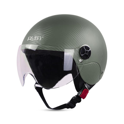 Steelbird SBH-16 Ruby ISI Certified Open Face Helmet.( Dashing Battle Green with Clear Visor).