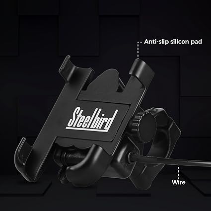 Steelbird Universal Bike Mount Phone Holder 360 Degree Rotating Handlebar Cradle Stand for Bicycle, Motorcycle, Fits All Smartphones (Mobile Holder with USB Charger)