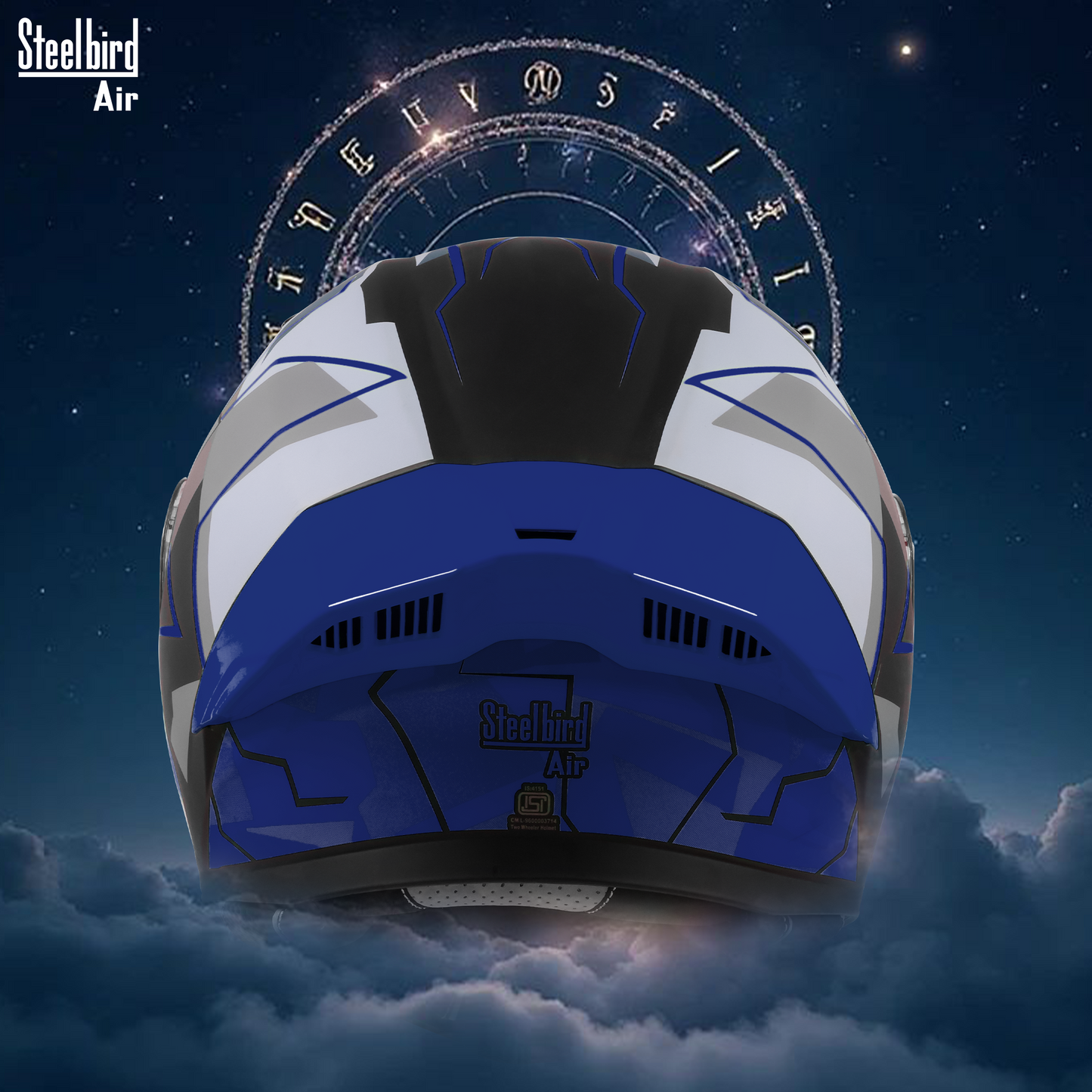 Steelbird SBA-20 03 ISI Certified Flip-Up Graphic Helmet for Men and Women with Inner Chrome Sun Shield.(Glossy Black Blue with Smoke Visor).