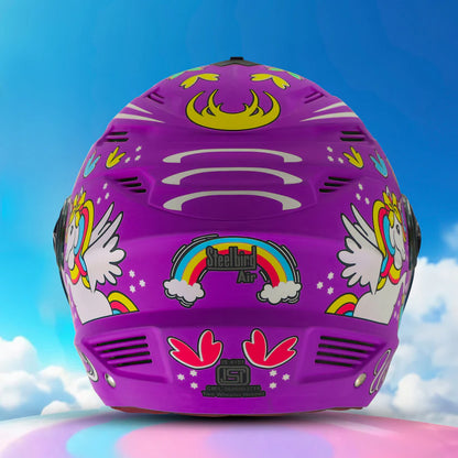 Steelbird SBA-6 Unicorn ISI Certified Open Face Graphic Helmet for Women and Kids (Matt Voilet with Clear Visor) Regular