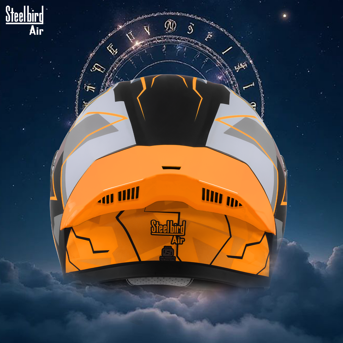 Steelbird SBA-20 03 ISI Certified Flip-Up Graphic Helmet for Men and Women with Inner Chrome Sun Shield .(Glossy Black Orange with Smoke Visor).