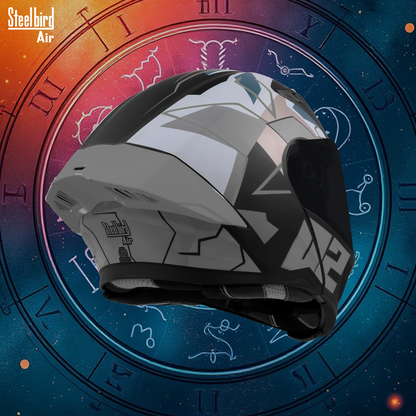 Steelbird SBA-20 02 ISI Certified Flip-Up Graphic Helmet for Men and Women with Inner Chrome Sun Shield .(Glossy Black Grey with Smoke Visor)