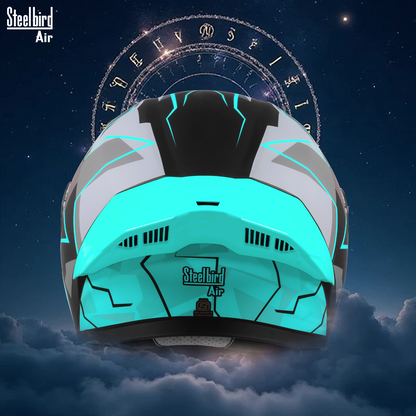 Steelbird SBA-20 03 ISI Certified Flip-Up Graphic Helmet for Men and Women with Inner Chrome Sun Shield. (Glossy Black Jazz Blue with Smoke Visor)