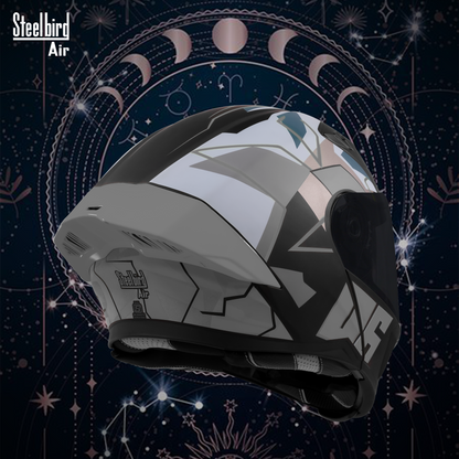 Steelbird SBA-20 06 ISI Certified Flip-Up Graphic Helmet for Men and Women with Inner Chrome Sun Shield .(Glossy Black Grey with Smoke Visor).