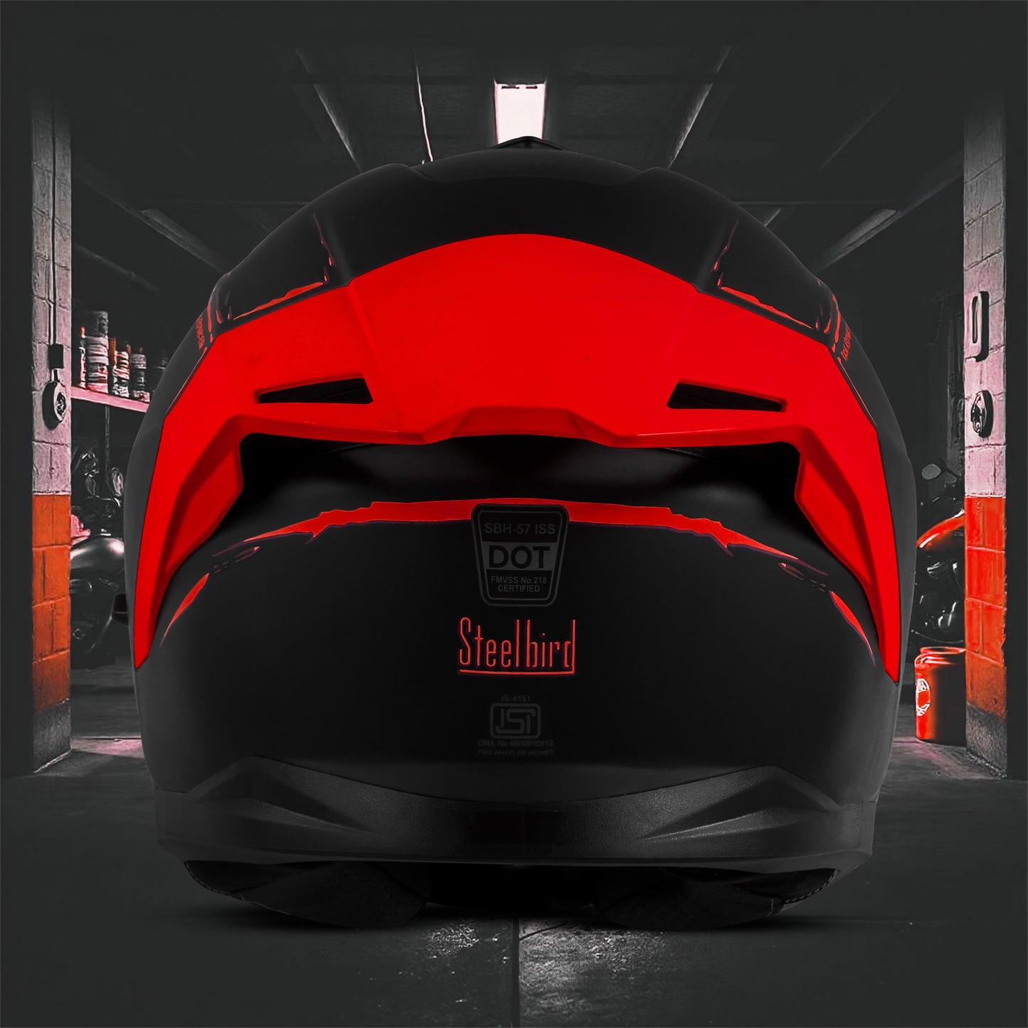 Steelbird SBH-57 Fighter F2 Graphic Helmet ISI and DOT Certified Full Face Helmet for Men with Inner Silver Sun Shield (Glossy Black Red)