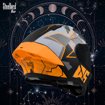 Steelbird SBA-20 06 ISI Certified Flip-Up Graphic Helmet for Men and Women with Inner Chrome Sun Shield .(Glossy Black Orange with Smoke Visor).