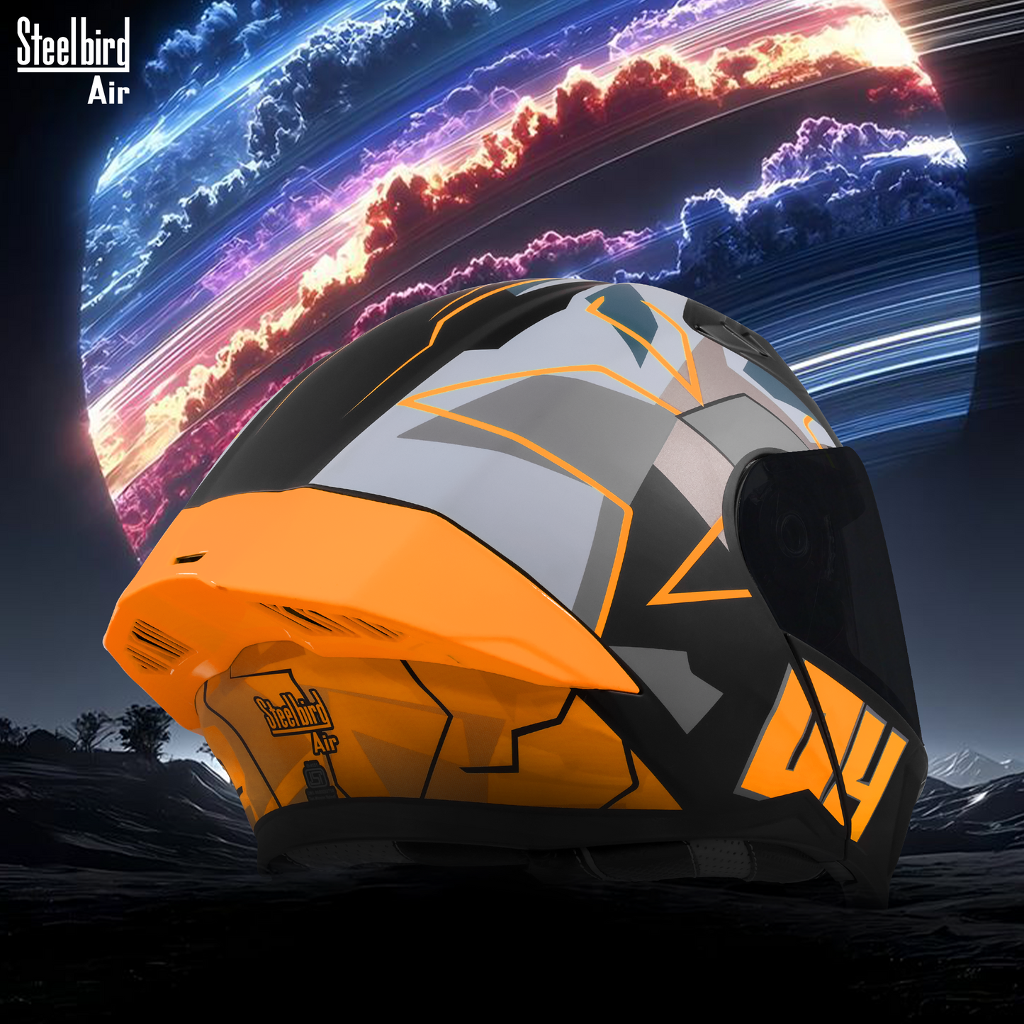 Steelbird SBA-20 04 ISI Certified Flip-Up Graphic Helmet for Men and Women with Inner Chrome Sun Shield .(Glossy Black Orange with Smoke Visor).