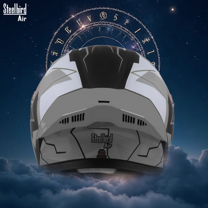 Steelbird SBA-20 03 ISI Certified Flip-Up Graphic Helmet for Men and Women with Inner Chrome Sun Shield .(Glossy Black Grey with Smoke Visor).