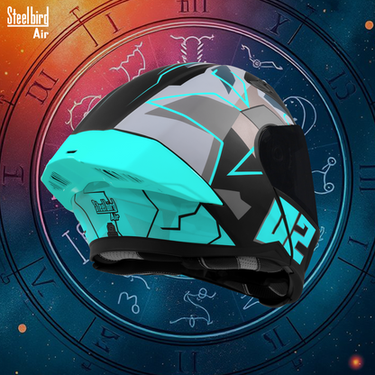 Steelbird SBA-20 02 ISI Certified Flip-Up Graphic Helmet for Men and Women with Inner Chrome Sun Shield. (Glossy Black Jazz Blue with Smoke Visor)