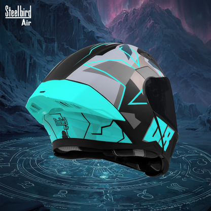Steelbird SBA-20 08 ISI Certified Flip-Up Graphic Helmet for Men and Women with Inner Chrome Sun Shield. (Glossy Black Jazz Blue with Smoke Visor).