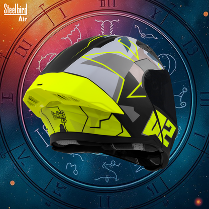 Steelbird SBA-20 02  ISI Certified Flip-Up Graphic Helmet for Men and Women with Inner Chrome Sun Shield .(Glossy Black Neon with Smoke Visor).