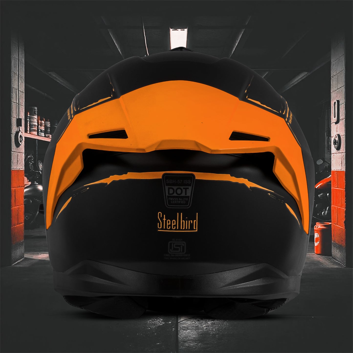 Steelbird SBH-57 Fighter F2 Graphic Helmet ISI and DOT Certified Full Face Helmet for Men with Inner Silver Sun Shield (Glossy Black Orange)