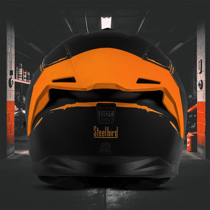 Steelbird SBH-57 Fighter F2 Graphic Helmet ISI and DOT Certified Full Face Helmet for Men with Inner Silver Sun Shield (Glossy Black Orange)