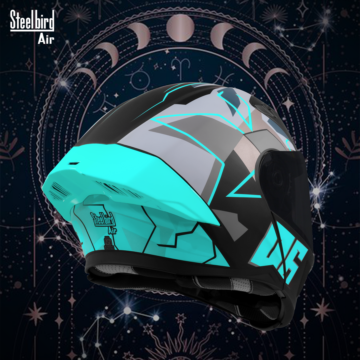 Steelbird SBA-20 06 ISI Certified Flip-Up Graphic Helmet for Men and Women with Inner Chrome Sun Shield. (Glossy Black Jazz Blue with Smoke Visor).