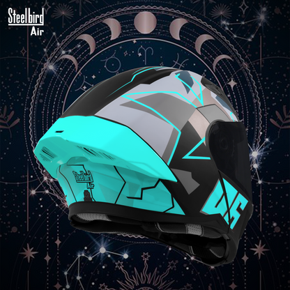 Steelbird SBA-20 06 ISI Certified Flip-Up Graphic Helmet for Men and Women with Inner Chrome Sun Shield. (Glossy Black Jazz Blue with Smoke Visor).
