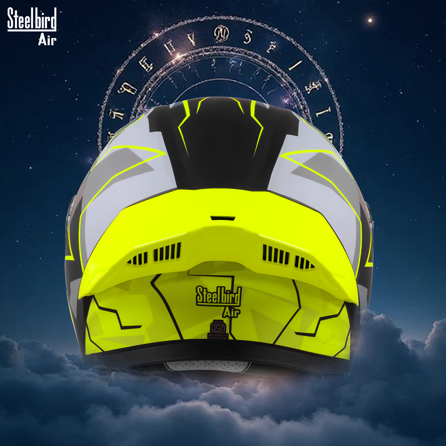 Steelbird SBA-20 03  ISI Certified Flip-Up Graphic Helmet for Men and Women with Inner Chrome Sun Shield .(Glossy Black Neon with Smoke Visor).