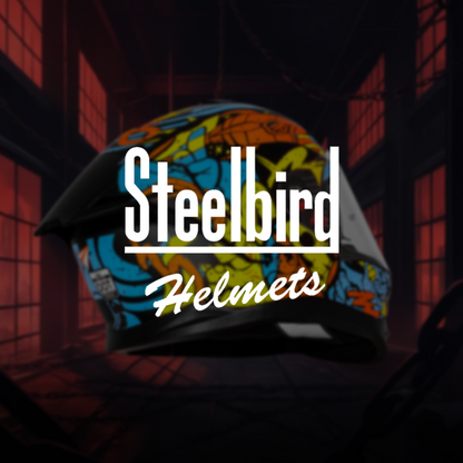 Steelbird SBH-57 Fighter F10 Graphic Helmet ISI and DOT Certified Full Face Helmet for Men with Inner Silver Sun Shield (Glossy Black Neon Orange)
