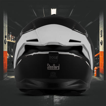 Steelbird SBH-57 Fighter F2 Graphic Helmet ISI and DOT Certified Full Face Helmet for Men with Inner Silver Sun Shield (Glossy Black White)