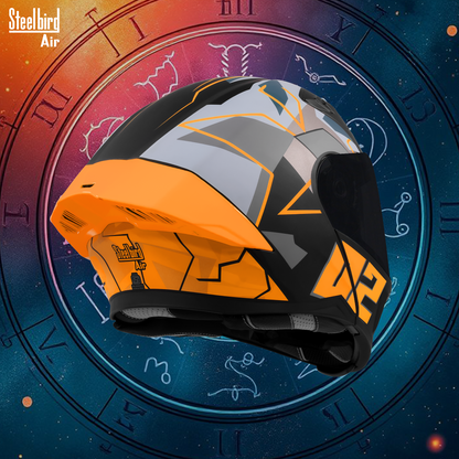 Steelbird SBA-20 02 ISI Certified Flip-Up Graphic Helmet for Men and Women with Inner Chrome Sun Shield .(Glossy Black Orange with Smoke Visor)
